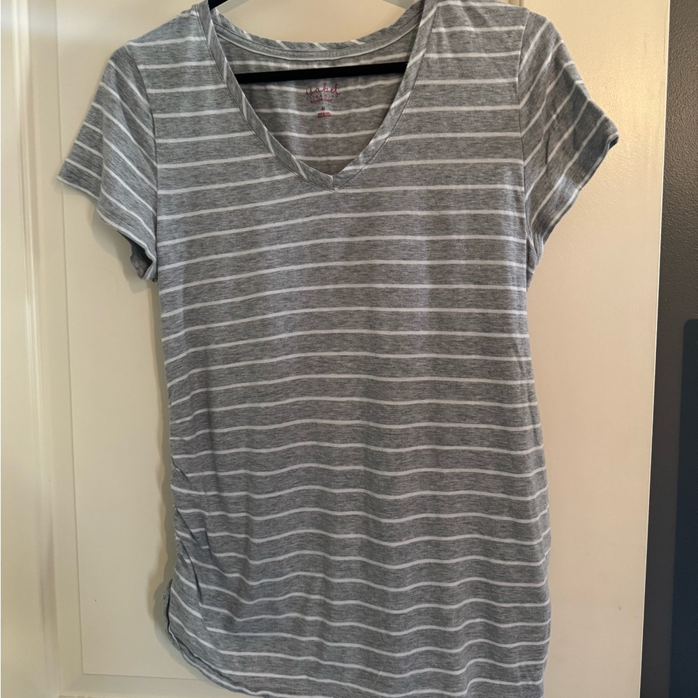 Isabel Maternity Gray Striped V-Neck Women's Top - size M